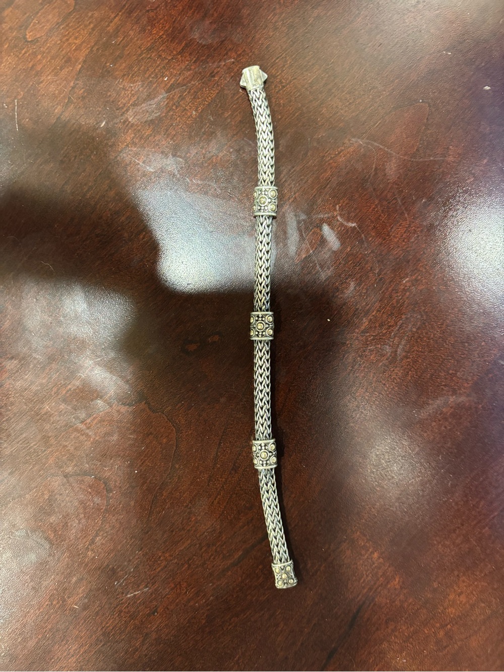 John Hardy Silver and Gold Braided Station Bracelet with Decorative Beads - Picture 6 of 10